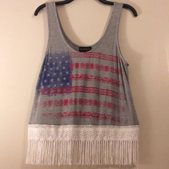 My Michelle Tops - NEW! 🇺🇸 PATRIOTIC FRINGE FLAG TANK TOP Size L